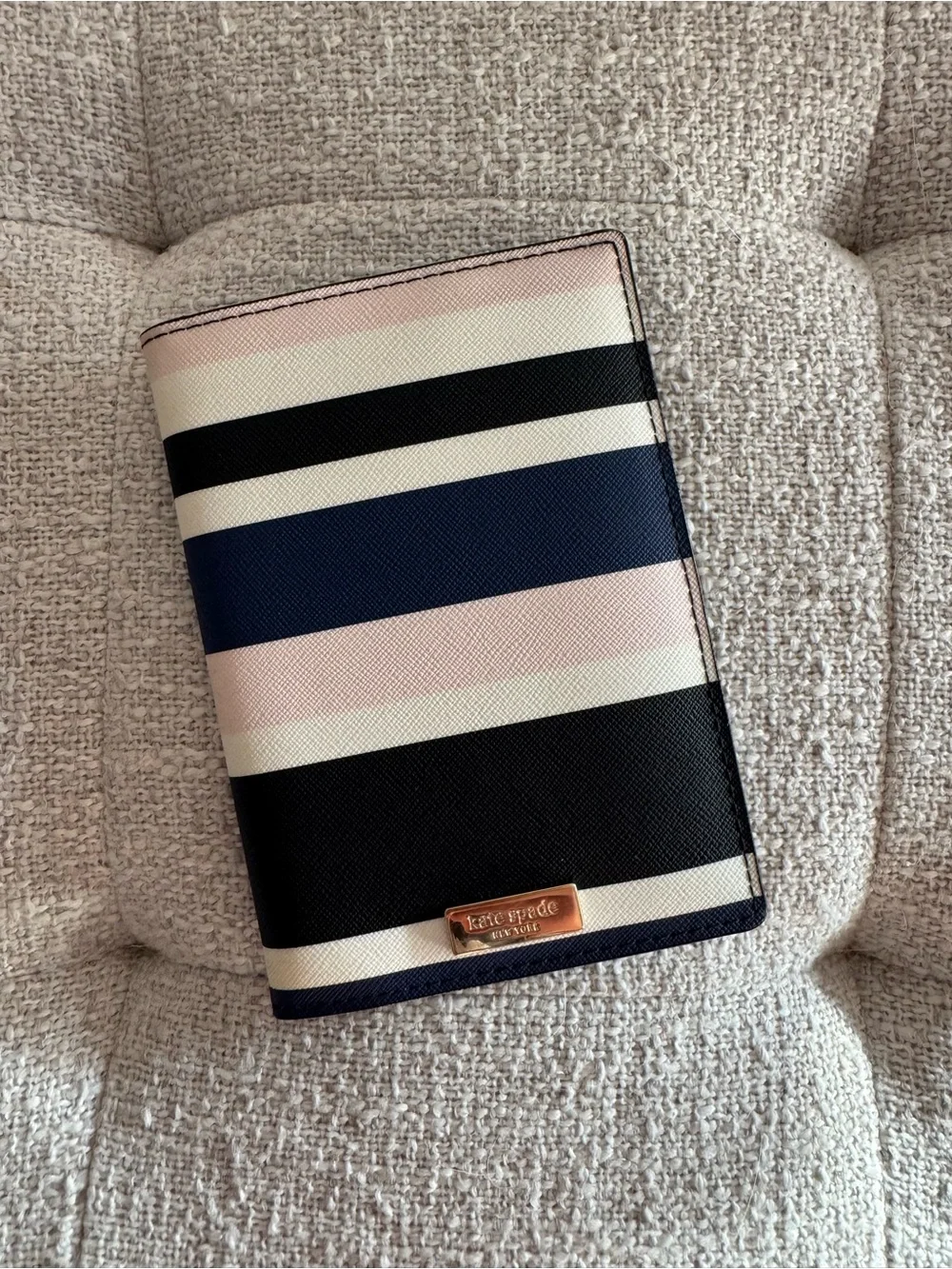 kate spade Striped Passport Holder in Navy, Black & Blush